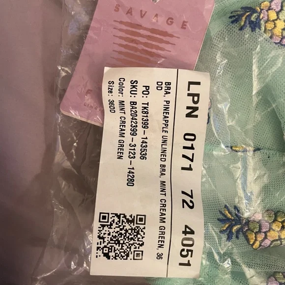 Fenty X Savage Tutti Fruity Embroidered Tulle Unlined Bra 36DD - Picture 2 of 4